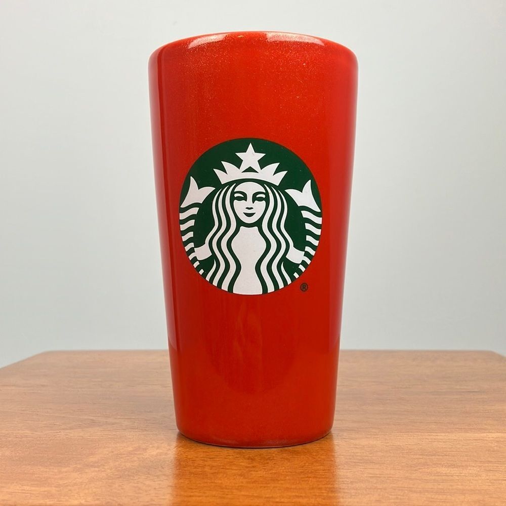 Starbucks Ceramic Tumbler Red with glittery 12oz